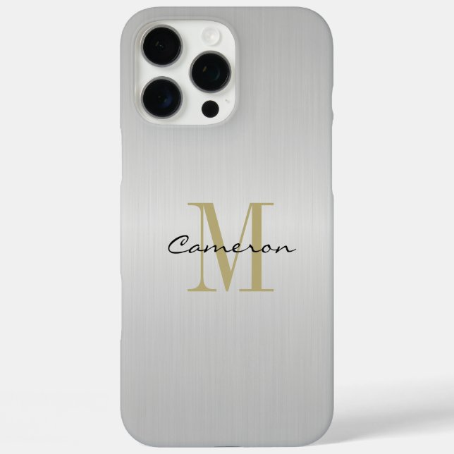Coques Case-Mate iPhone Or Monogramme initial et nom Silver personnalisé (Verso)