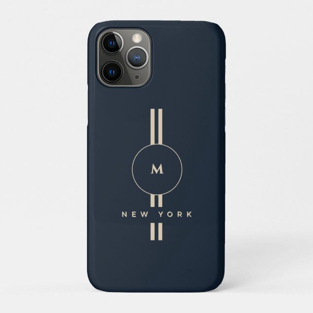 Coques Case-Mate iPhone Or Monogramme Initial Luxe Midnight Navy iPhone (Dos)