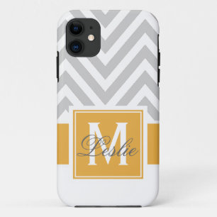 COQUE Case-Mate POUR iPhone OR, MOTIF GRIS DE CHEVRON PERSONNALISÉ