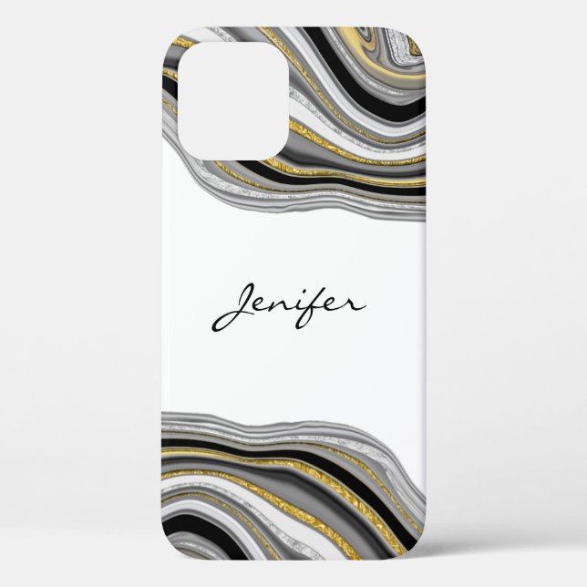 Coques Case-Mate iPhone Or noir argent agate liquide marbre Coque-Mate iP (Verso)
