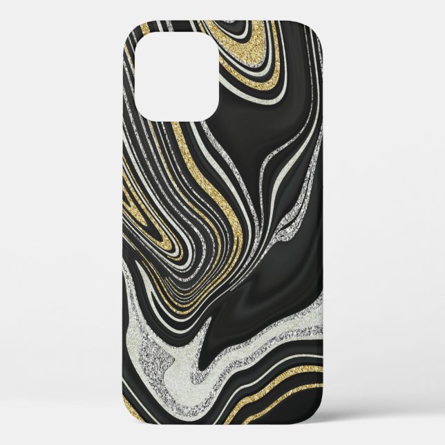 Coques Case-Mate iPhone Or noir argenté marbre liquide (Verso)