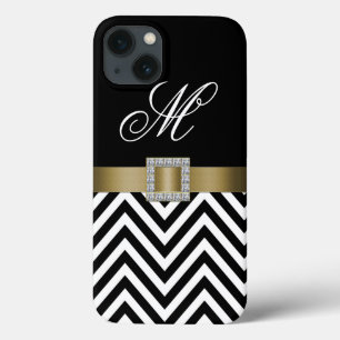iPhone 13 COQUE OR NOIR CHEVRON VOTRE MONOGRAM