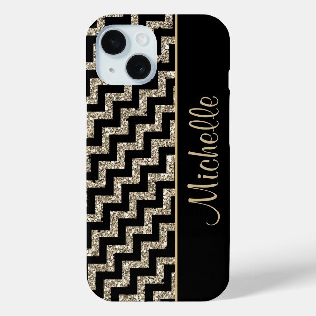 Coques Case-Mate iPhone Or noir diagonal de Chevron personnalisé (Verso)