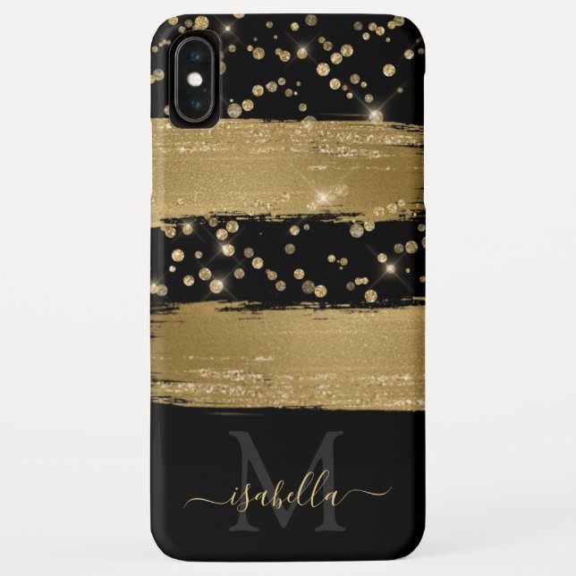 Coques Case-Mate iPhone Or noir monogrammé en écriture (Dos)