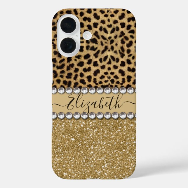 Coques Case-Mate iPhone Or Pailleté Strass Tache de Léopard PHOTO IMPRIMÉ (Verso)