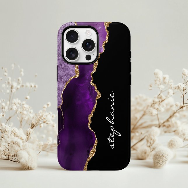 Coques Case-Mate iPhone Or personnalisé à l'aquarelle agate or rose (Créateur téléchargé)
