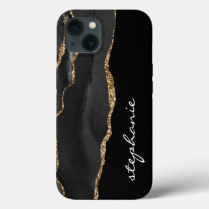 Case-Mate iPhone Case Or personnalisé à l'aquarelle en agate dorée noire