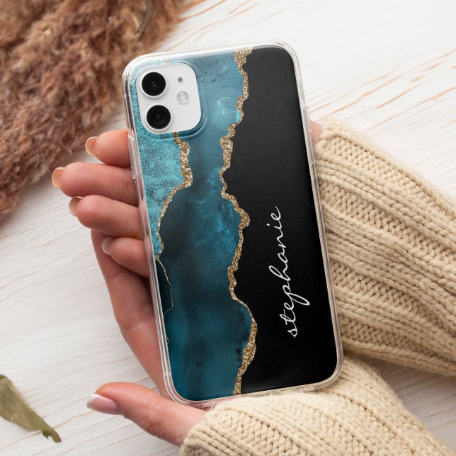 Coques Case-Mate iPhone Or personnalisé agate aquarelle sarcelle (Créateur téléchargé)