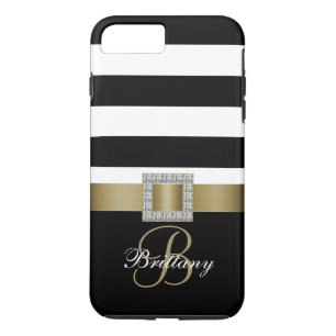 Coque iPhone 7 Plus Or personnalisé, diamants audacieux noirs de