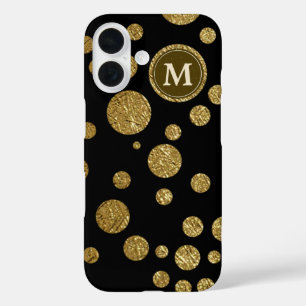 Coques iPhone 16 or pois sur noir, personnalisé
