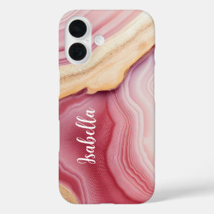 Coque Pour iPhone 16 Or rose Agate Moderne Chic Nom