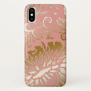 Coque Case-Mate iPhone Or rose de relief élégant de cru de style floral