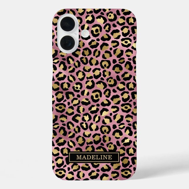 Coques Case-Mate iPhone Or rose feuille de leopard imprimé monogrammé (Verso)