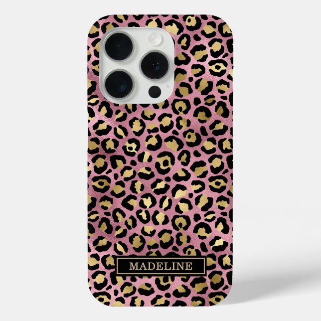 Coques Case-Mate iPhone Or rose feuille de leopard imprimé monogrammé (Verso)