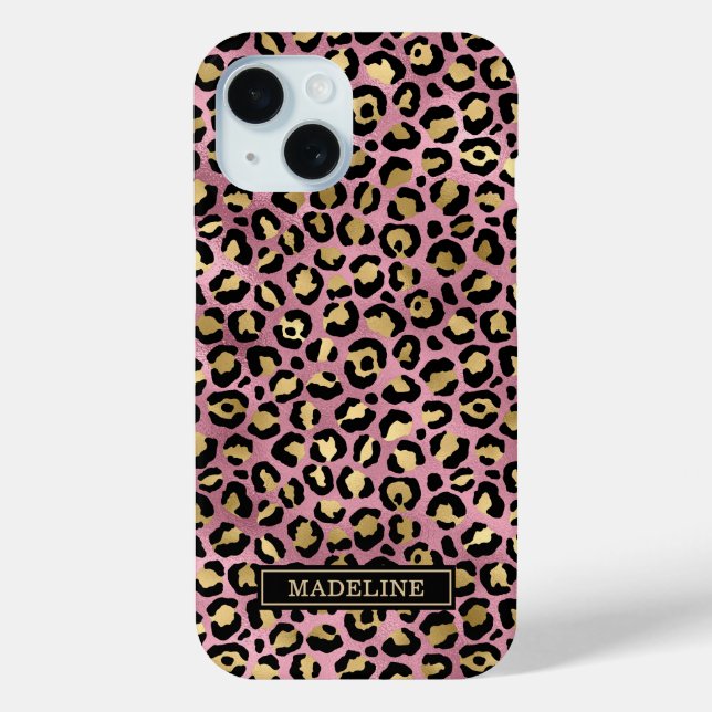 Coques Case-Mate iPhone Or rose feuille de leopard imprimé monogrammé (Verso)