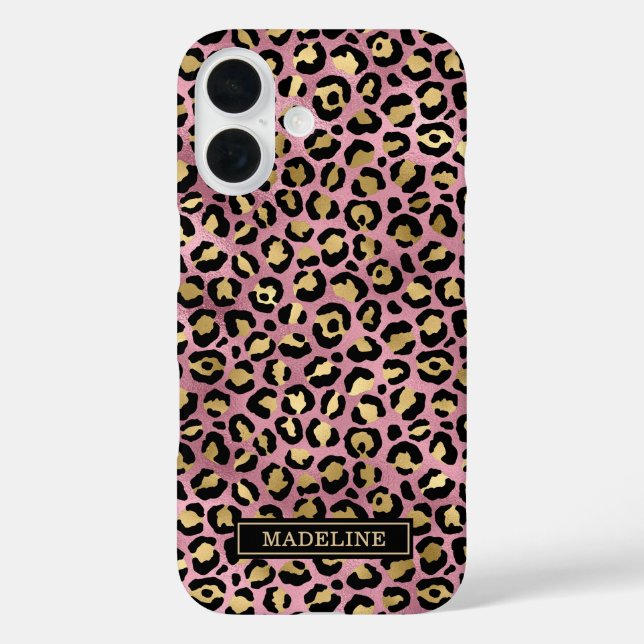 Coques Case-Mate iPhone Or Rose Gold Feuille Imprimé Léopard Monogrammé (Verso)