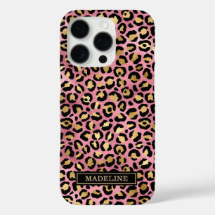 Coque iPhone 16 Pro Or Rose Gold Imprimé Léopard Monogrammé