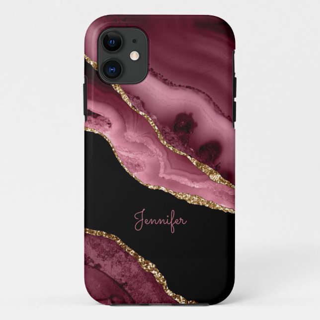 Coques Case-Mate iPhone Or Rose Poussiéreuse Moderne Or Agate Cristal Pers (Dos)
