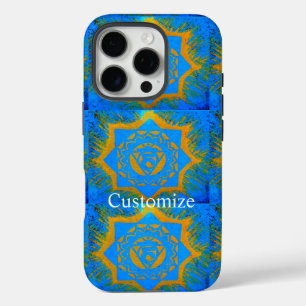 Coque iPhone 16 Pro or sur symbole tantrique bleu