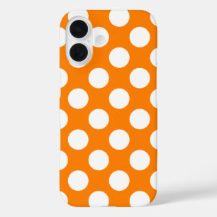 Coques iPhone 16 Orange avec Pois blancs