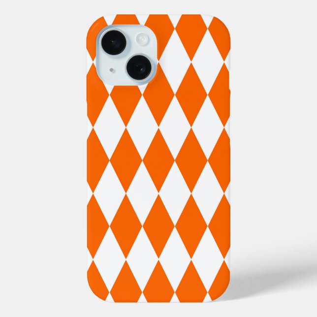 Coques Case-Mate iPhone Orange blanc Arlequin Diamants Checkers Design (Verso)