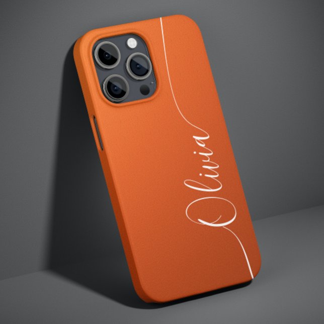 Coques Case-Mate iPhone Orange Blanc Élégant Calligraphie Nom du script (Créateur téléchargé)