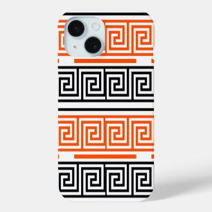 Coque Case-Mate iPhone Orange Blanc Noir Clé grecque Fret Motif Design