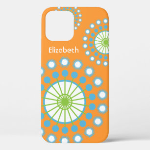 Coque iPhone 12 Orange, Bleu, Roue verte