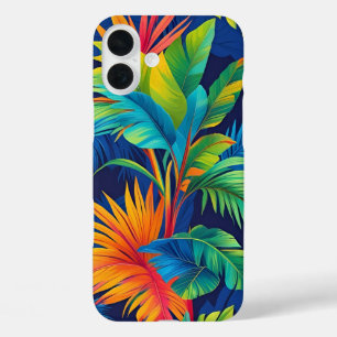 Coque Pour iPhone 16 Plus Orange Blue Hawaii Plante Palm Feuille