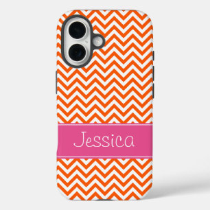 Coque Pour iPhone 16 Orange Chevron Chic Rose Personnalisé
