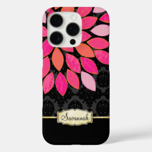Coque iPhone 16 Pro Orange Coral rose Noir Or Floral