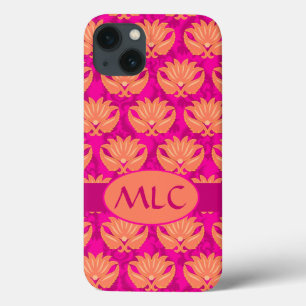 Coque Case-Mate iPhone Orange Fuchsia rose Art Nouveau Damas Monogramme