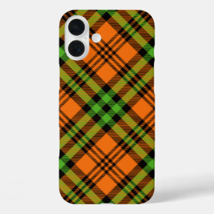 COQUE POUR iPhone 16 PLUS ORANGE & GREEN HALLOWEEN PLAID MOTIF