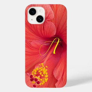Coque Case-Mate iPhone Orange Hibiscus Photo avec Élégant Script Initial