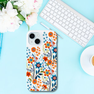 Coque Case-Mate iPhone Orange Jaune Bleu Vert Floral Rétro Vintage 