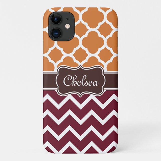 Coques Case-Mate iPhone Orange Lattice Maroon Chevron Motifs Nom Brown (Dos)