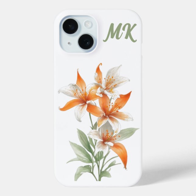 Coques Case-Mate iPhone Orange Lily Flowers Monogramme Téléphone Case (Verso)