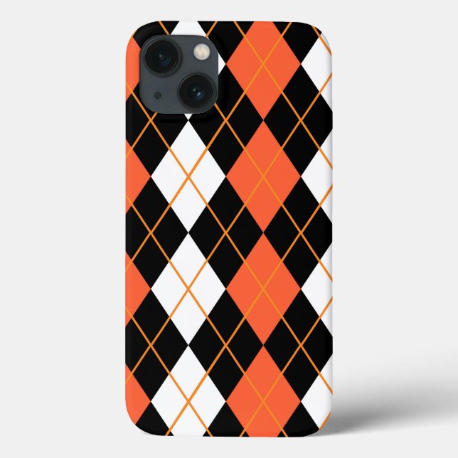 Coques Case-Mate iPhone Orange noir Jacquard blanc Diamant Design (Verso)