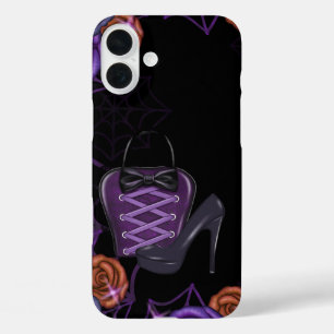 COQUE POUR iPhone 16 PLUS ORANGE NOIR PURPLE HALLOWEEN PURSE & HEELS