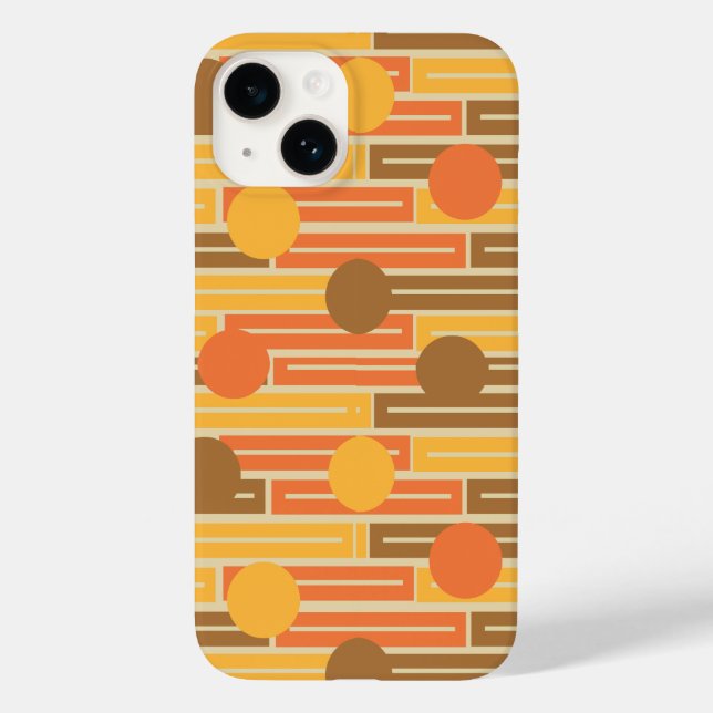 Coques Case-Mate iPhone Orange, Or, Rectangles Brown et cercles (Verso)