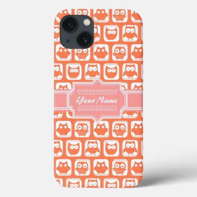 Coques Case-Mate iPhone Orange Owl Coral Nom personnalisé (Verso)