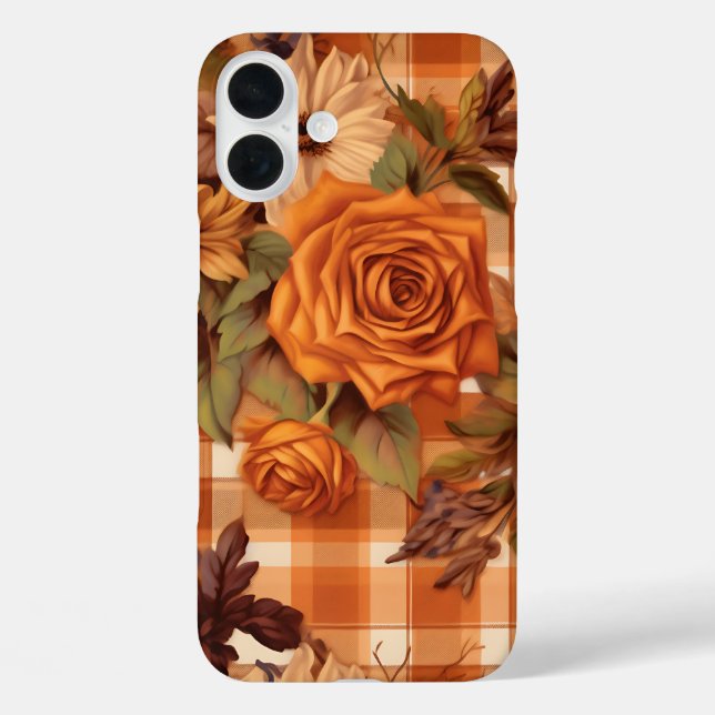 COQUES Case-Mate iPhone ORANGE PLAID MOTIF AVEC FLEURS DE CHUTE (Verso)