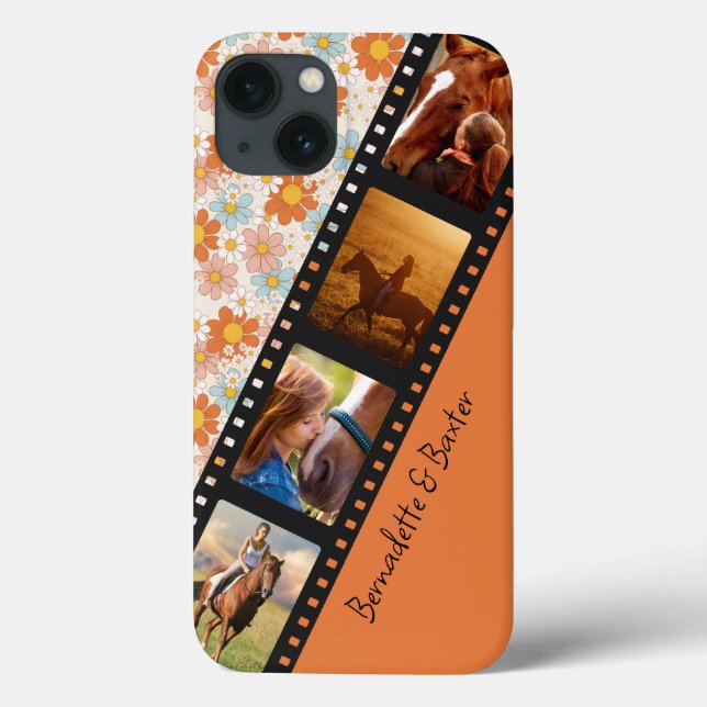 Coques Case-Mate iPhone Orange Retro Daisy 4 Photo Horse Collage Nom (Verso)
