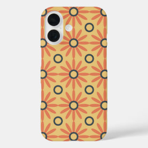 Coque Pour iPhone 16 Orange rétro et noir mou Abstrait motif floral