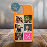 Coque Case-Mate iPhone Orange - Rose Chaud - 5 Photo Collage - Monogramme<br><div class="desc">Un design orange et rose avec un espace pour vos photos préférées. Utilisez cinq photos carrés pour créer un cadeau unique et personnel. Si vous avez besoin d'ajuster les images,  cliquez sur l'outil personnaliser pour apporter des modifications.</div>