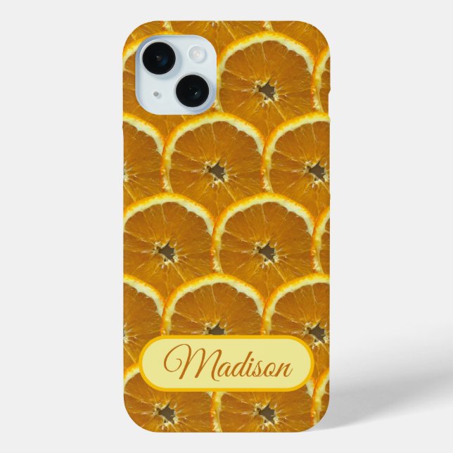 Coques Case-Mate iPhone Orange tranches de fruits frais motif nom personna (Verso)