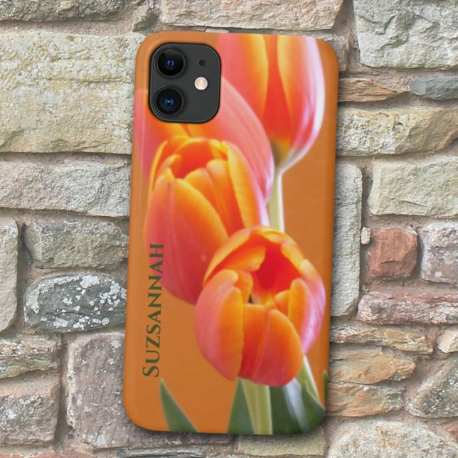 Coques Case-Mate iPhone Orange Tulip Flowers Custom Ajouter Votre Nom (Créateur téléchargé)