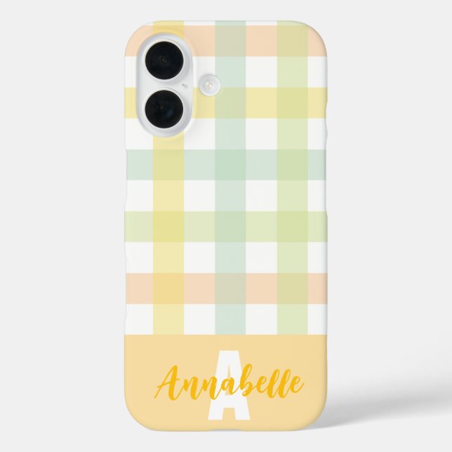 Coques Case-Mate iPhone Orange vert jaune bleu pastel En vichy Monogramme (Verso)