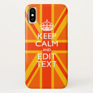 Coque iPhone X Orange Vibrant Gardez Le Calme Votre Texte Union J