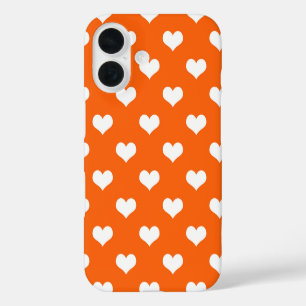 Coque Pour iPhone 16 Orange White Love Heart Motif Design